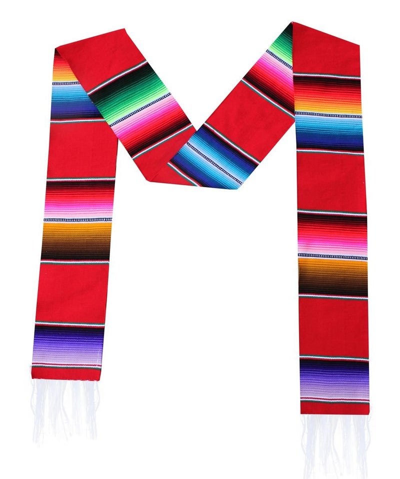 Del Mex Mexican Serape blanket Graduation Stole Sash Latino Hispanic (Red) - Image 2